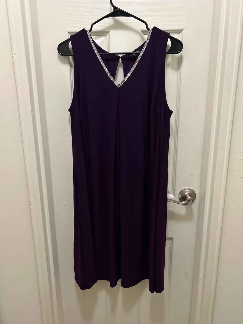 MSK Sleeveless V-Neck Purple Dress with Silver Trim